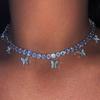 European & American Butterfly Rhinestone Alloy Necklace - Fashionable Single Row Diamond Chain