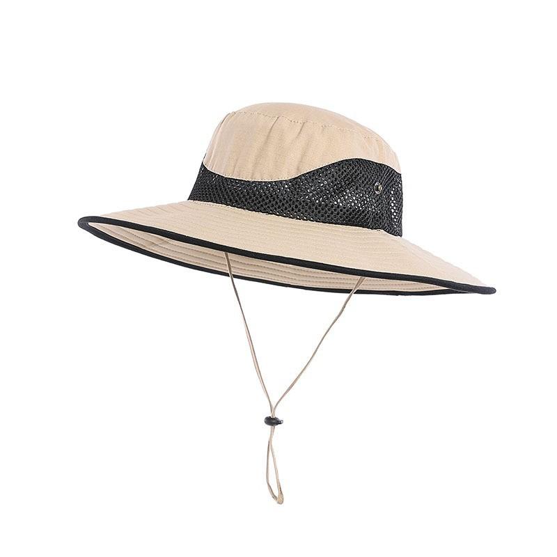 Quick Drying Summer Men'S Bucket Hat Outdoor Uv Protection Wide Border Panama Safari Hunting Hiking Hat Mesh Fisherman'S Hat
