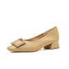 Soft sole soft leather medium heel single shoes women's versatile comfortable thick heel shallow mouth evening breeze gentle new