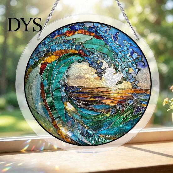 Stained Glass Puzzle Round Acrylic Suncatcher Puzzle, UV Printed Window Hanging Decor Educational Game 7.48 Inch DIY Craft Light Catcher Ornament for