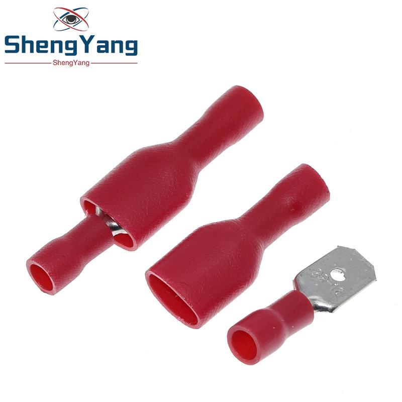 TZT 50pairs 6.3mm 16-14AWG Female Male Connector Insulated Crimp Blue Red Terminal-block FDFD2-250 MDD2-250 Electronic Component