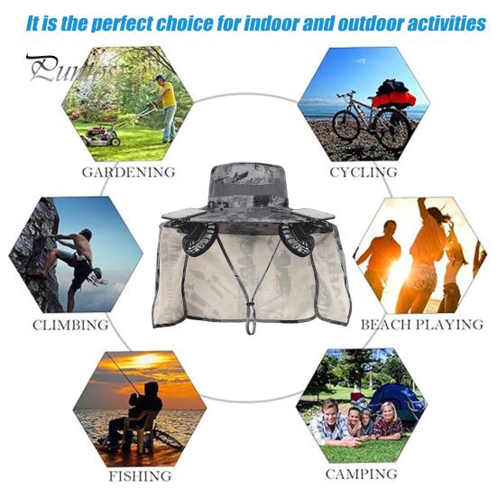 Solar Fan Hat with Neck Flap UPF 50+ UV Protection Hat with 2 Solar Fans Breathable Men Summer Outdoor Activities Fishing Wide Brim Bucket Cap