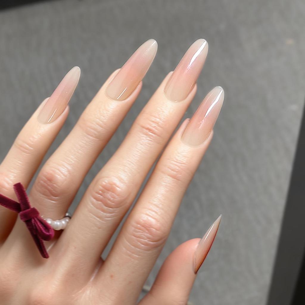 Nude Peach Pink Gradient Blush Medium-Long Press-On Nails - Xiaohongshu Favorite