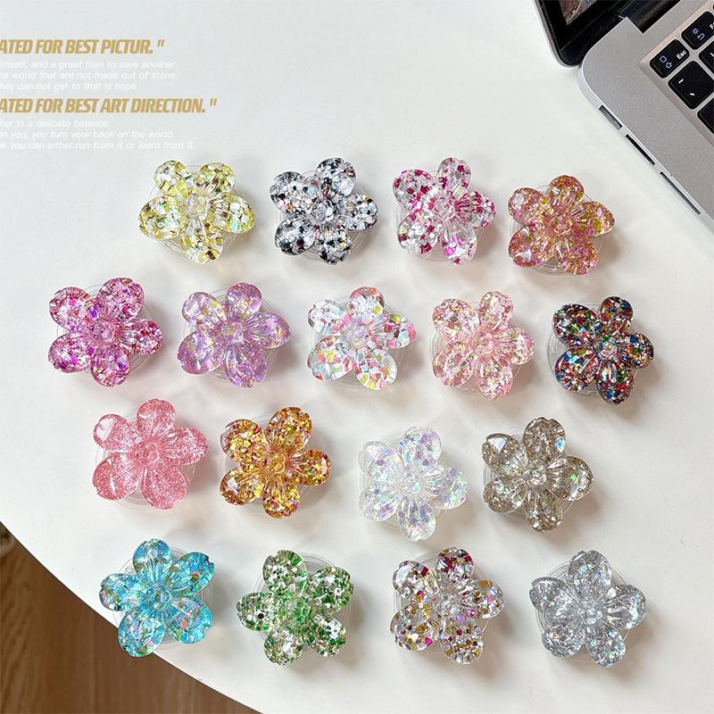 Glitter Sequins Three-Dimensional Flowers Mobile Phone Airbag Bracket Paste Ring Desktop Lazy Watching Drama Girl Heart