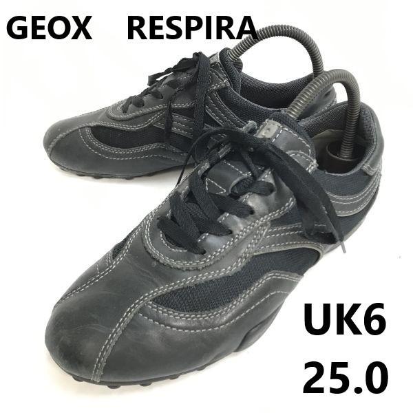 

GEOX RESPIRA lightweight sole leather low cut sneakers UK6 25 black