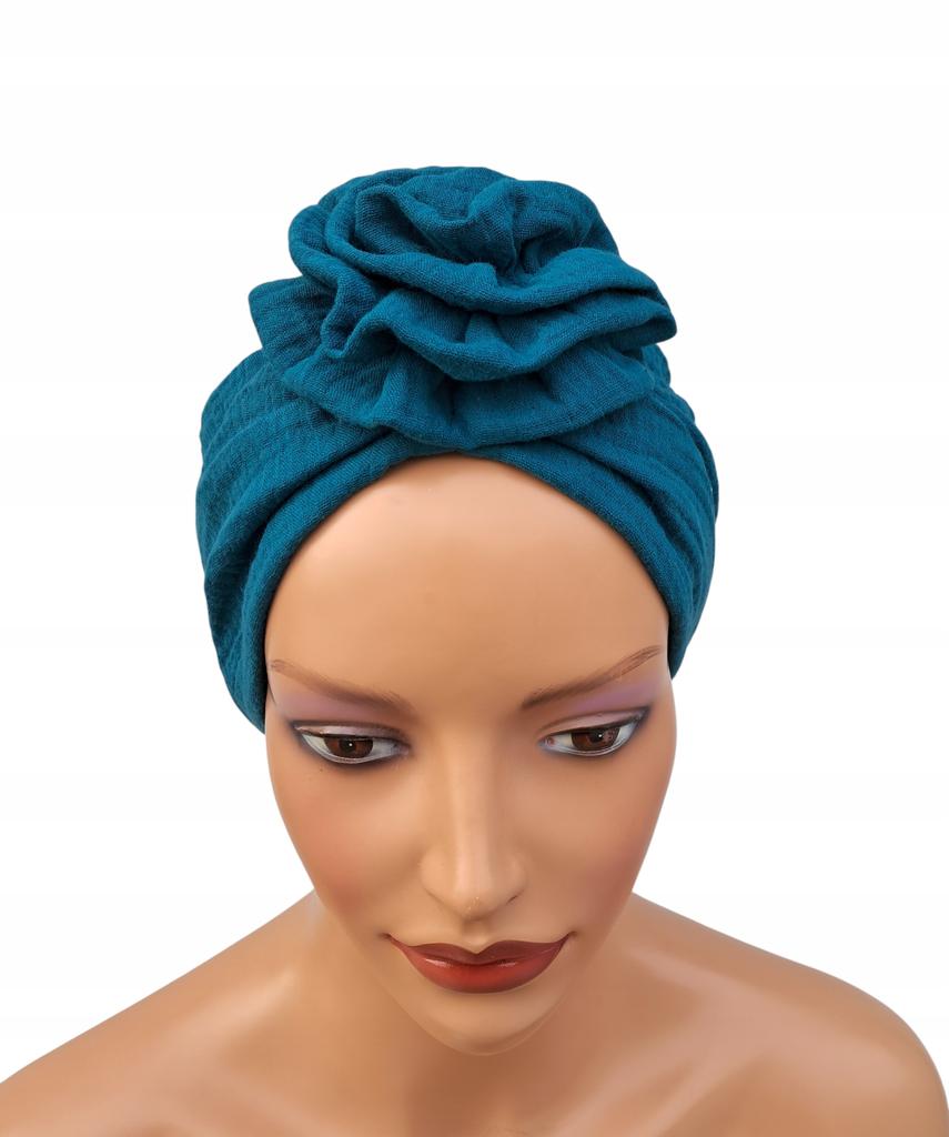 Klasyczny Turban Z Różą Mussa 005 Muślin Bawełniany Komfort I Styl