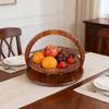 Wood Fruit Basket with Heart-Shaped Partition Hand-Carved Decorative Serving Tray for Fruits Nuts Snacks Multifunctional Home Decor