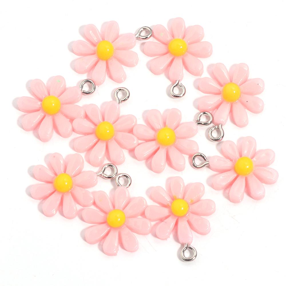 10pcs/Lot Resin Daisy Flower Pendant Colorful Glossy Surface Flower Charm For Jewelry Making DIY Keychain Earring Charm Pendant