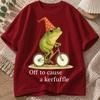 2026 New Pure Cotton Tshirt With Fun And Quirky Cycling Frog Print Summer Casual Loose Round Neck Top