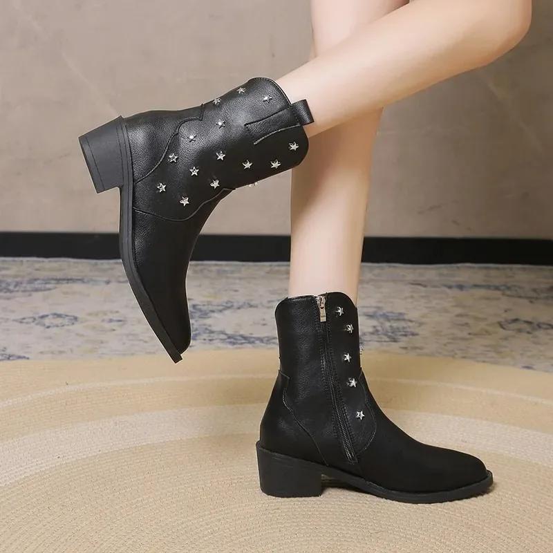 

Ladies Shoes 2024 Brand Rivet Women s Boots Fashion Side Zipp Modern Boots Women Hot Sale Round Toe Ankle Boots Shoes Female