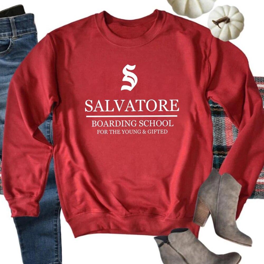 Unisex HoodieTV Show Vampire Diaries Sweatshirt Salvatore Boarding School Hoodie Damon Stefan Salvatore Mystic Falls Crewneck Sweatshirts