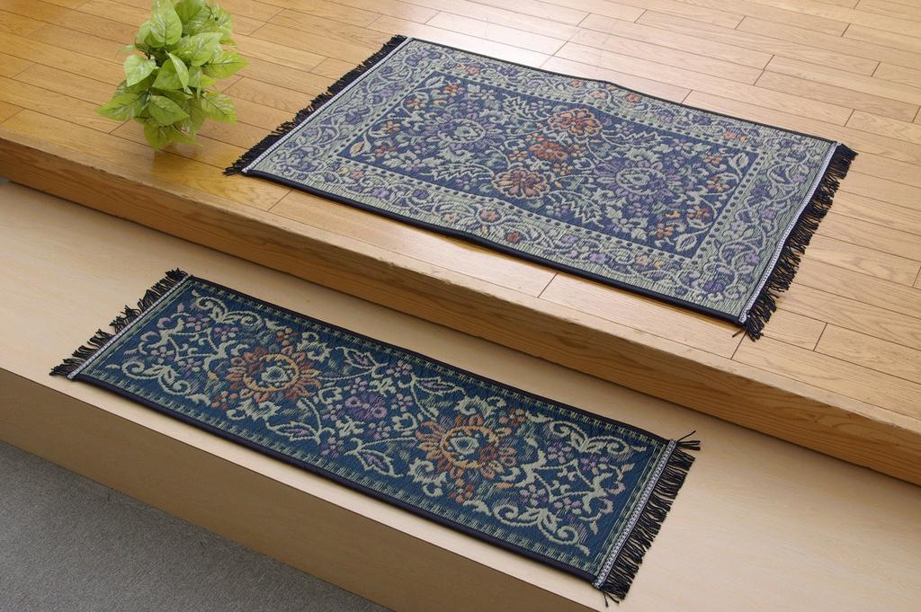 IKEHIKO Corporation "F Vivian" Entrance Mat, Made In Japan with Igusa Grass, Blue, Approx. 30 X 90 Cm (Urethane Backing)
