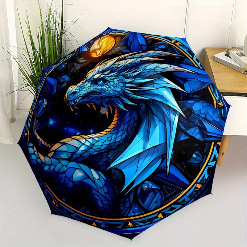 1pc Dragon Fantasy Compact Travel Umbrella, Automatic Folding Lightweight Windproof 8-Bone Reinforced Design,012138