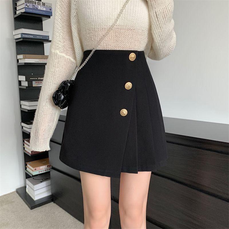 Women s High-Waisted Irregular Black Pleated Skirt - A-Line, Hip-Hugging (Autumn/Winter 2025) L (105-115 jin)