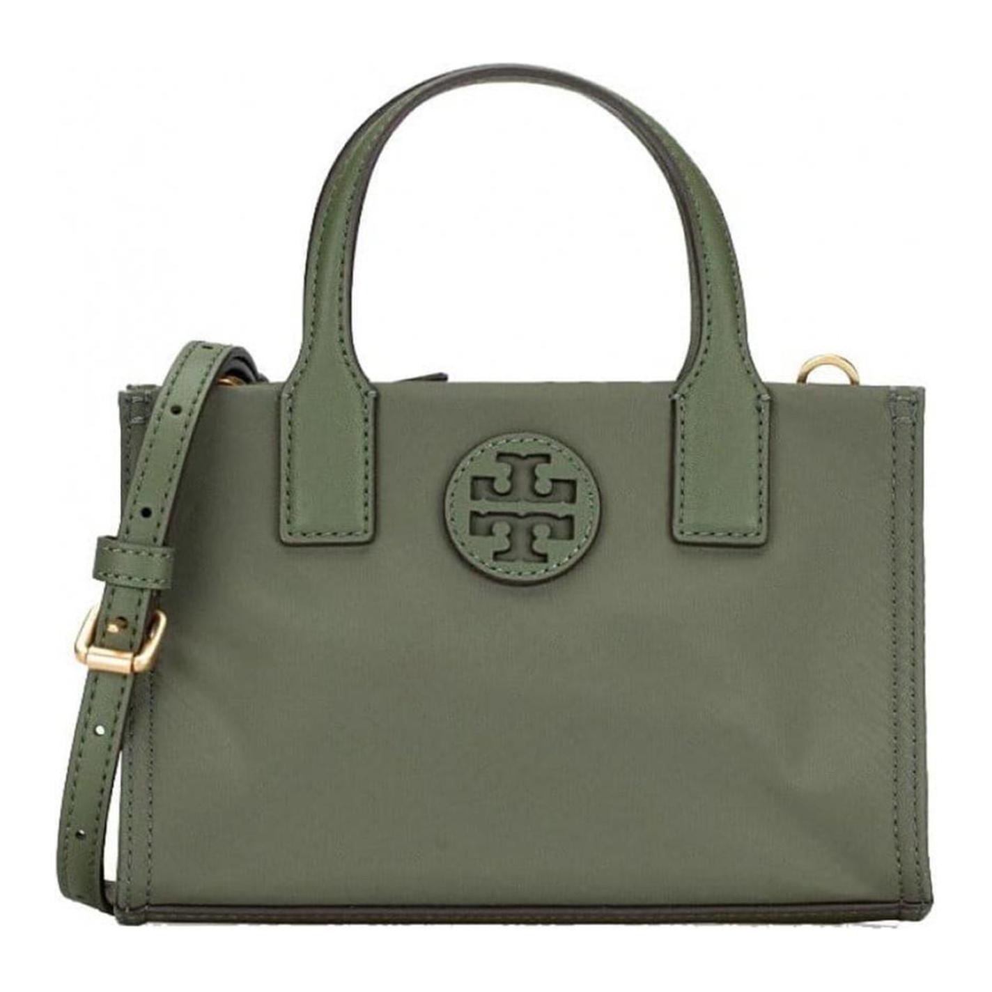 

Tory Burch Ella Double T Logo Hollow Patch Solid Color Minimalist Satin Tote Bag Women tote Green 146437-300 Basic Set (Bag+Dust Bag)