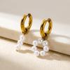 Mismatched Stainless Steel Pearl Hoop Drop Earrings Women Luminous Warm Finish Asymmetrical Dangle Aesthetic Jewelry Presents