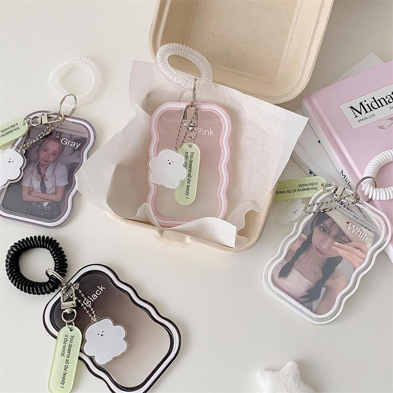 Soft Silicone Card Holder With Elastic Rope Pendant Photocard Holder Idol Photo Display Storage Protect Cover Keychain Bag Charm