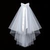 Vintage Bridal Veil with Embellishments and Satin Bow Ribbon-Romantic Sheer Tulle Design for Engagements, Proposals, Photography