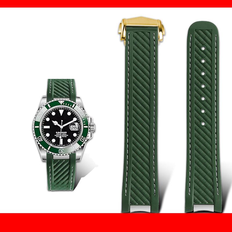 20mm Rubber Silicone Watch Strap Fit For Omega Seamaster 300 AT150 for Rolex black green water ghost watchband Folding buckle