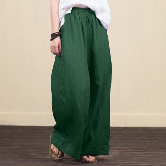 Women Pants Mid Waist Loose Fit Solid Color Wide Leg Lady Trousers for Daily Wear