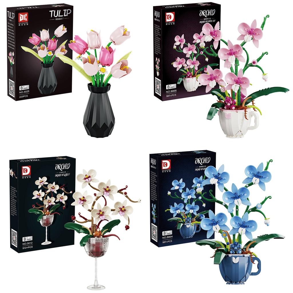 Moc Building Blocks Orchid Flowers Bouquet Flower Blocks Bonsai Plant Model Bricks Romantic Diy Home Decoration Toy For Kid Gift