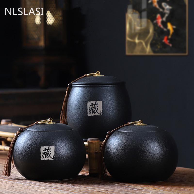 Frascos a prueba de humedad para el hogar, mesa de té, carrito de té de cerámica, contenedor de almacenamiento de granos de especias de cocina, accesorios para la ceremonia del té hechos a mano