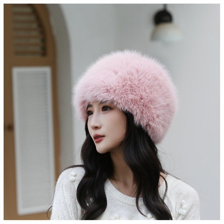 Autumn and Winter New Imitation Mink Hat Women's Mongolian Hat Thickened Warm Hat Women's Imitation Fur Fashion Simple Bucket Hat