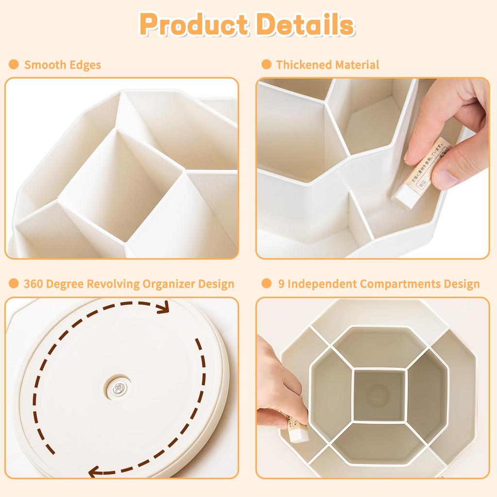 360°Rotatable Pen Holder Large Capacity Makeup Brush Storage Rack Pencil Box Multi-functional Desktop Organizer School Office