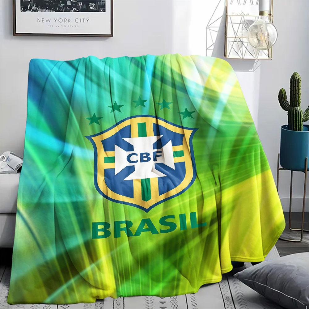 1PC Brazil National Football Team Patterned Flannel Blanket Suitable For All Seasons for Home Decor Warmth and Comfort Gifts Holiday Present