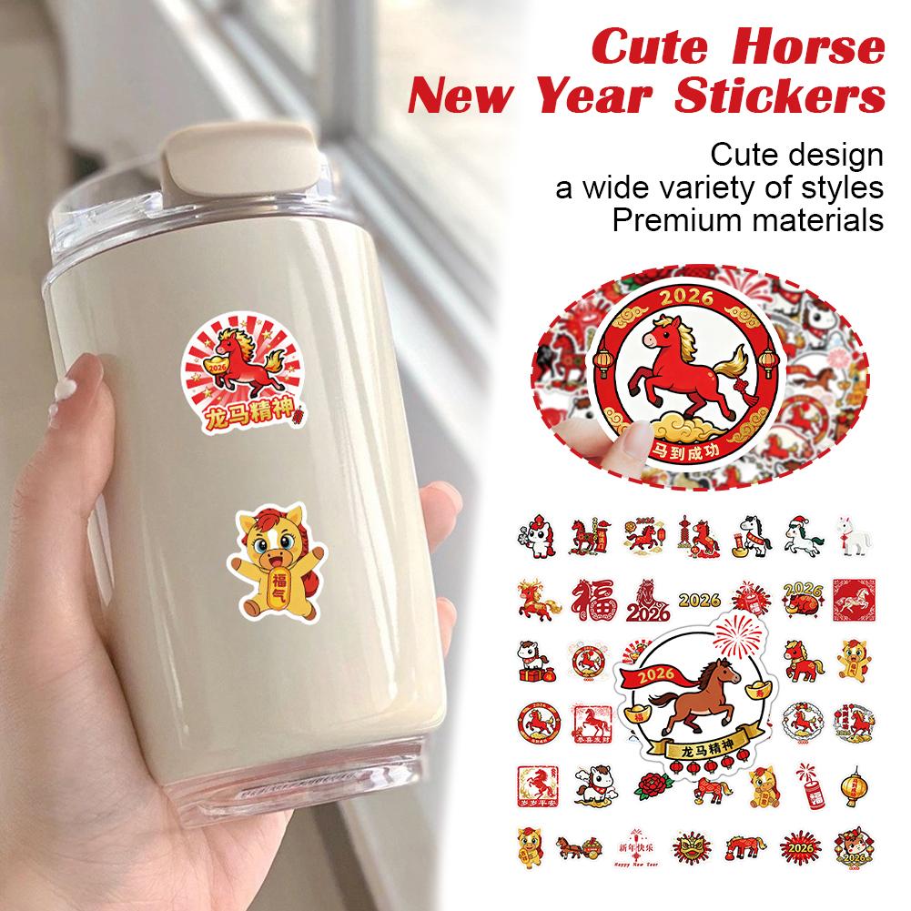 61Pcs Cartoon Year Of The Horse Graffiti Stickers  New Year Decorative Stickers For Laptop Mobile Phone Case Guitar