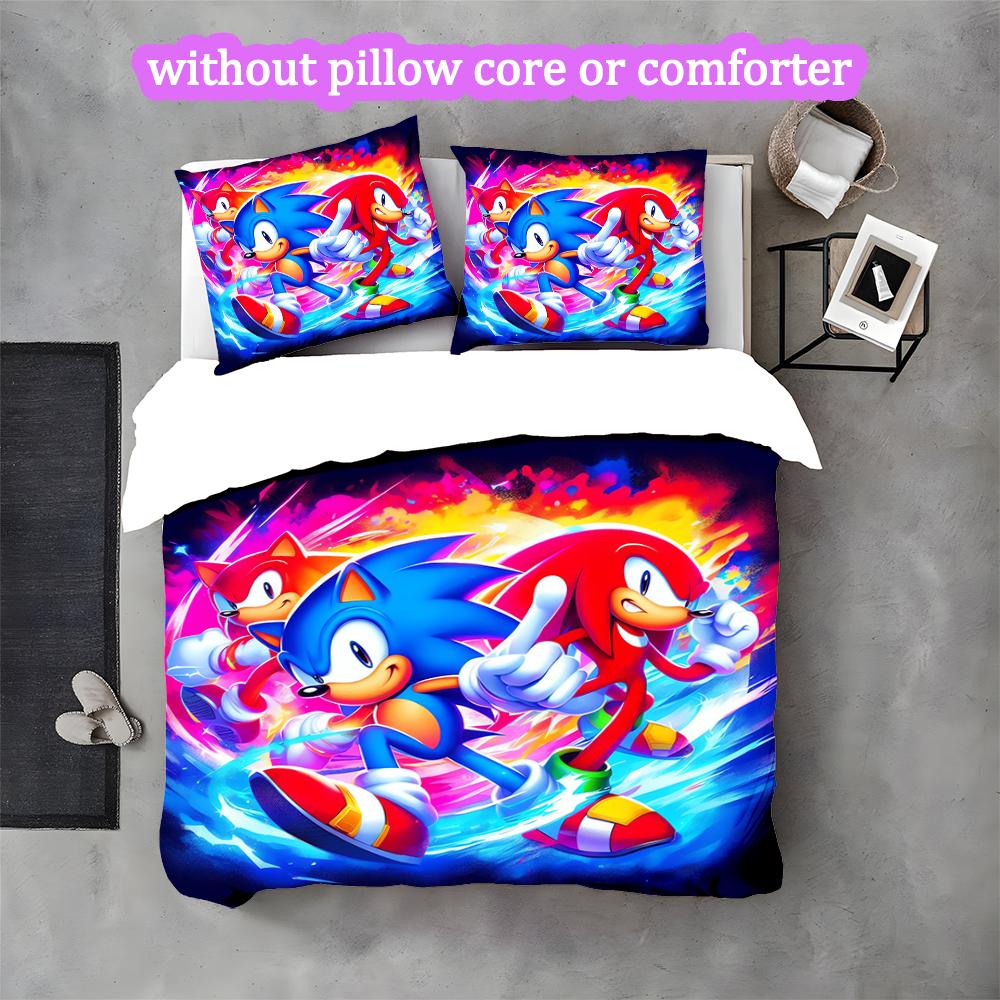 3pcs Sonic Duvet Cover Set for Dorm Room Guest Room Decor, Soft Breathable, Not Comforter Set