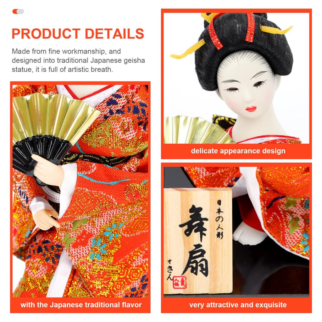 LEDMOMO Japanese Geisha Doll Traditional Kimono Figure Oriental Home Decor Ornament Plaster Cotton Souvenir Gift 25 X 13 Cm