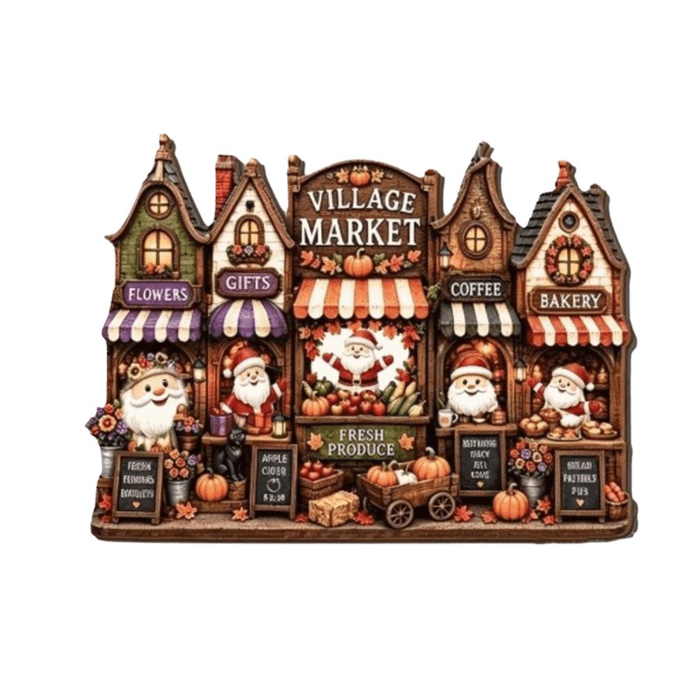 2D Flat Print Christmas Wooden Decoration Sign Snowman Santa Claus Xmas Ornaments Rustic Style Cottage Shape