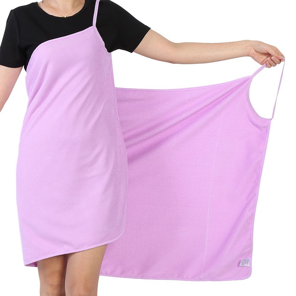Shoulder Straps Wearable Women Skirt Dress Bath Towel Wrap Spa Beach Purple