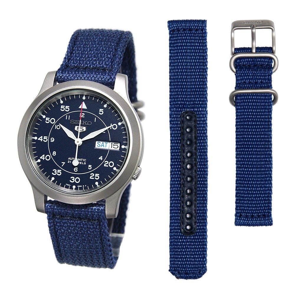 SEIKO 5 Automatic Watch with Genuine Spare Strap Set, Overseas Model SNK807K2, 2-Piece Watch Set Style