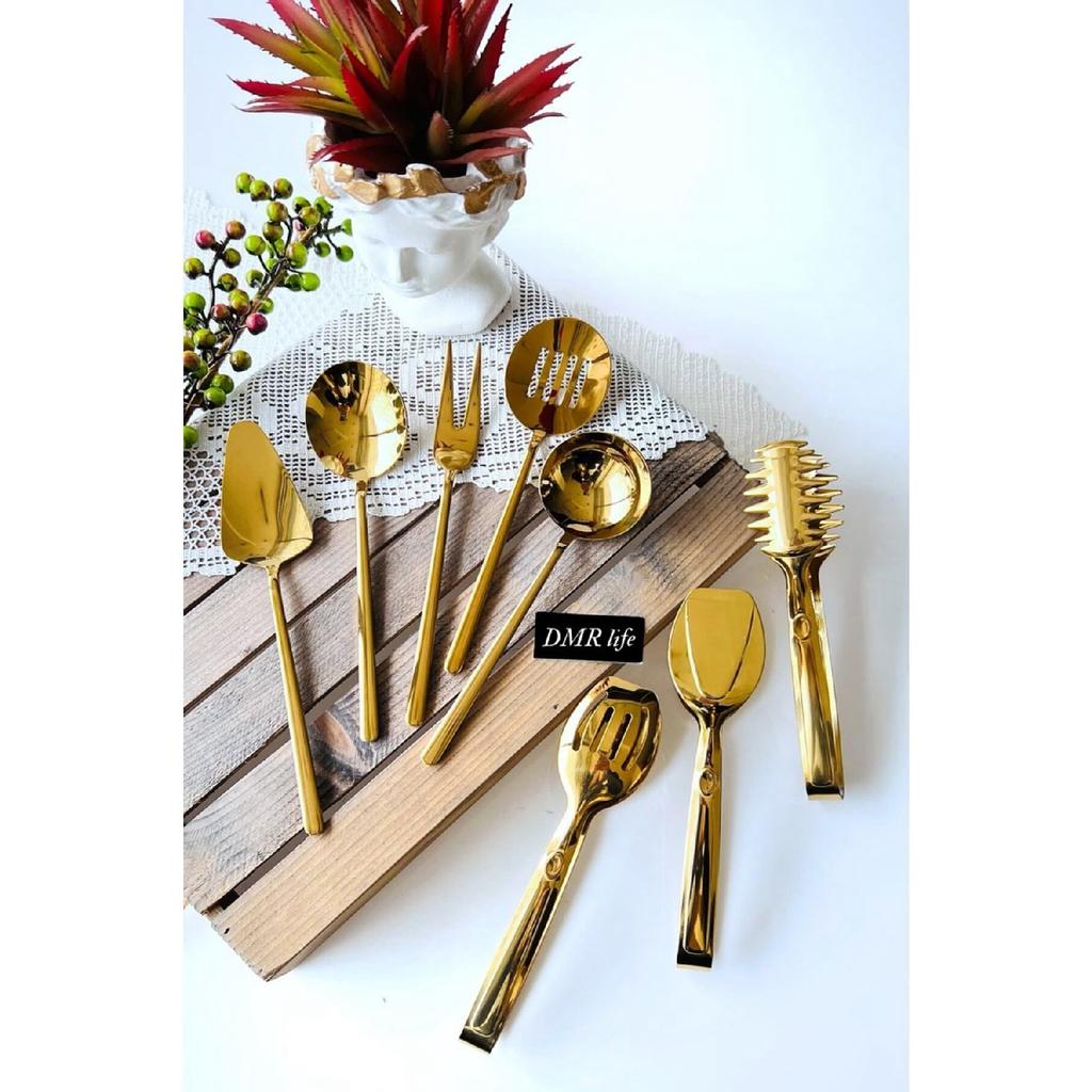 Dmr Life 8 Piece Gold Sauce Serving Set And Tongs Serving Presentation Set (18/10)