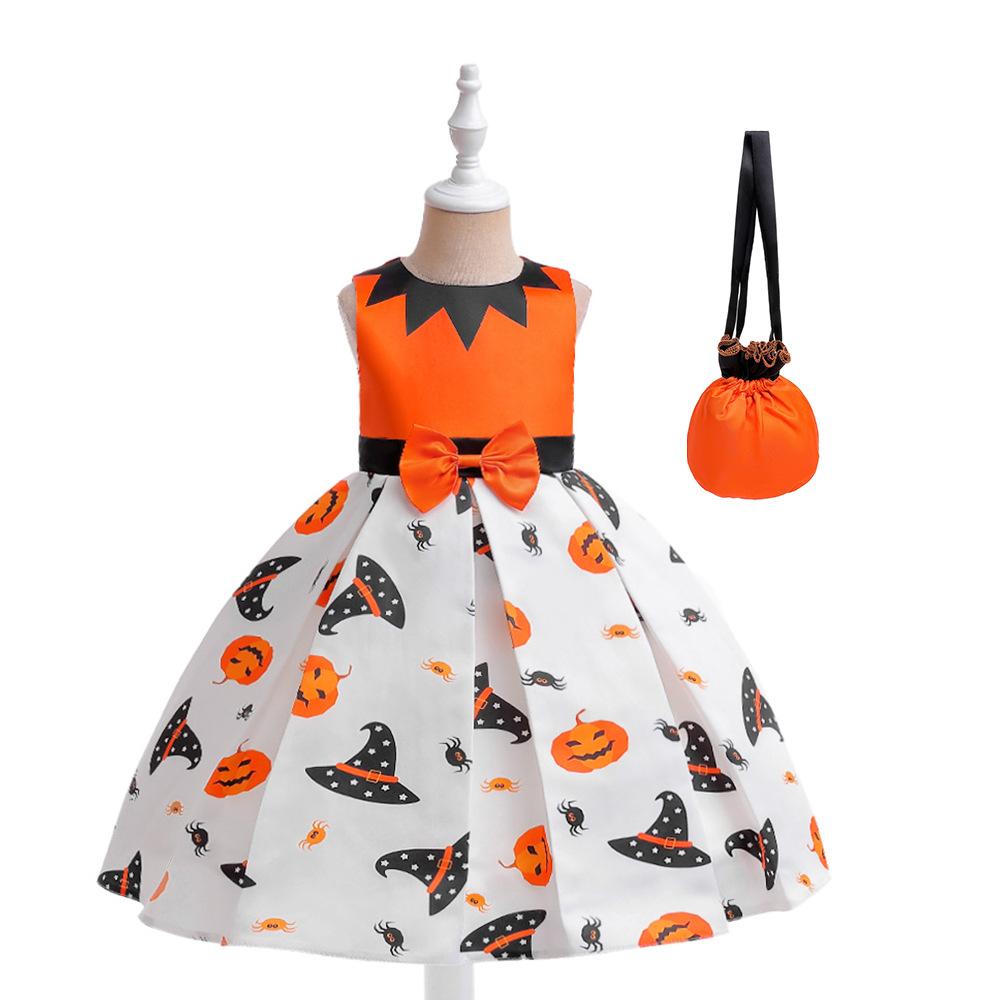 Halloween Children's Costume, Girls Cosplay Cosplay Witch Pumpkin Show Dress Girl Princess Dress