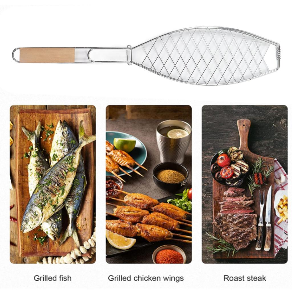Fish Grill Basket Grill Basket Stainless Steel Fish Grill Basket Compact Easy To Store Grilling Basket with Handle for Outdoor