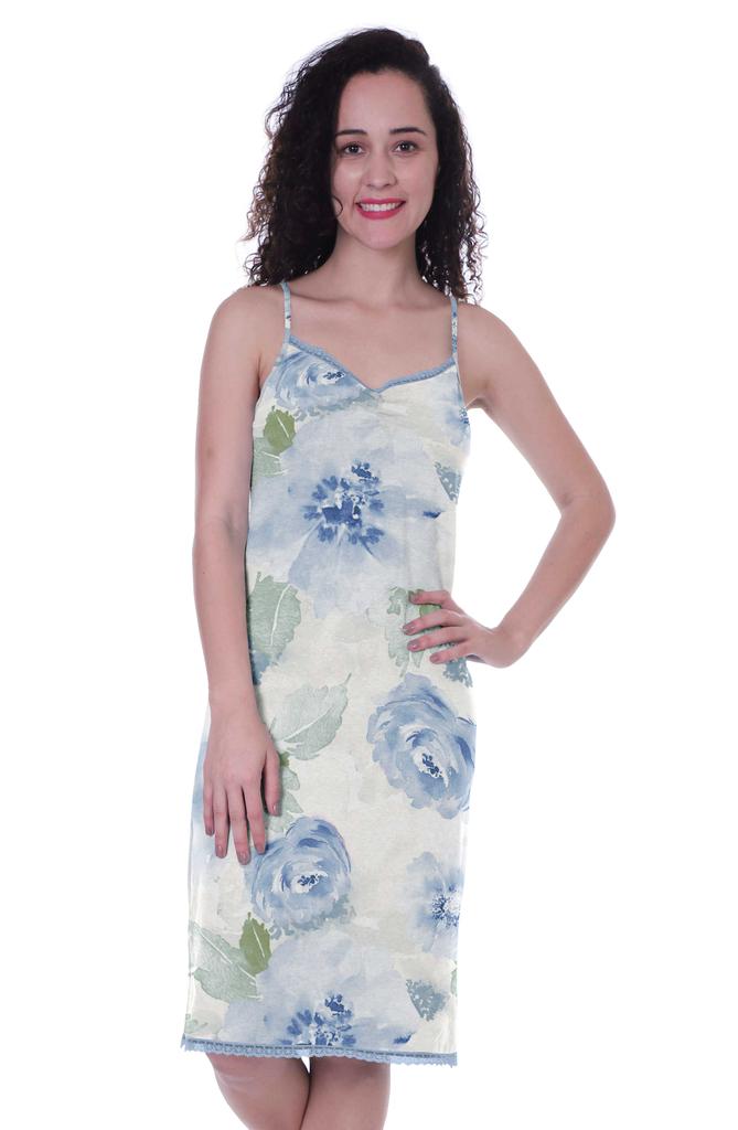 Moomaya Printed Spaghetti Strap Nightgown For Women  s Lace V-Neck Sleepwear