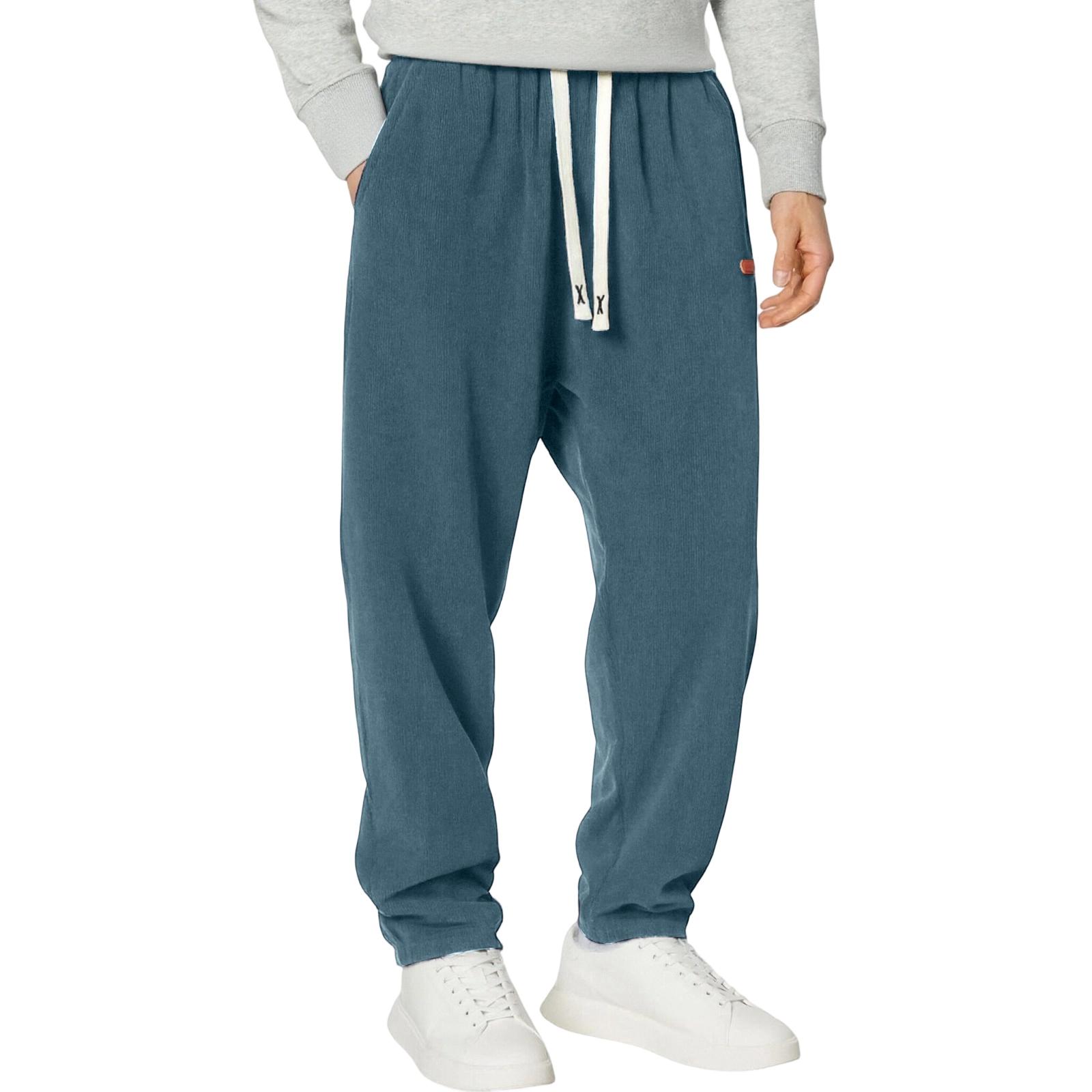 

Мужские однотонные повседневные свободные спортивные брюки, мужские вельветовые спортивные штаны на кулиске M циан