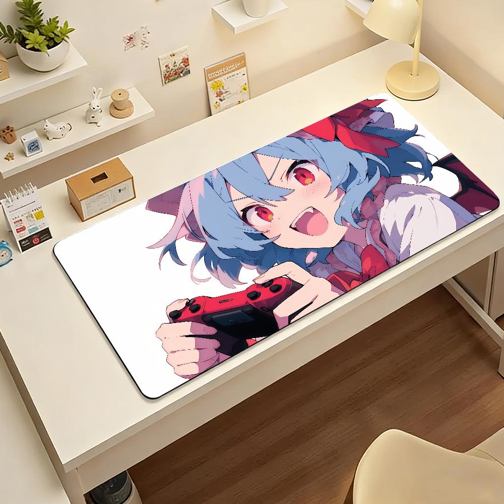 Gaming Mouse Pad Large Desk Mat Antislip Stitched Edges Stylish Grey Anime Print Extended Keyboard Mat for Gamer Office