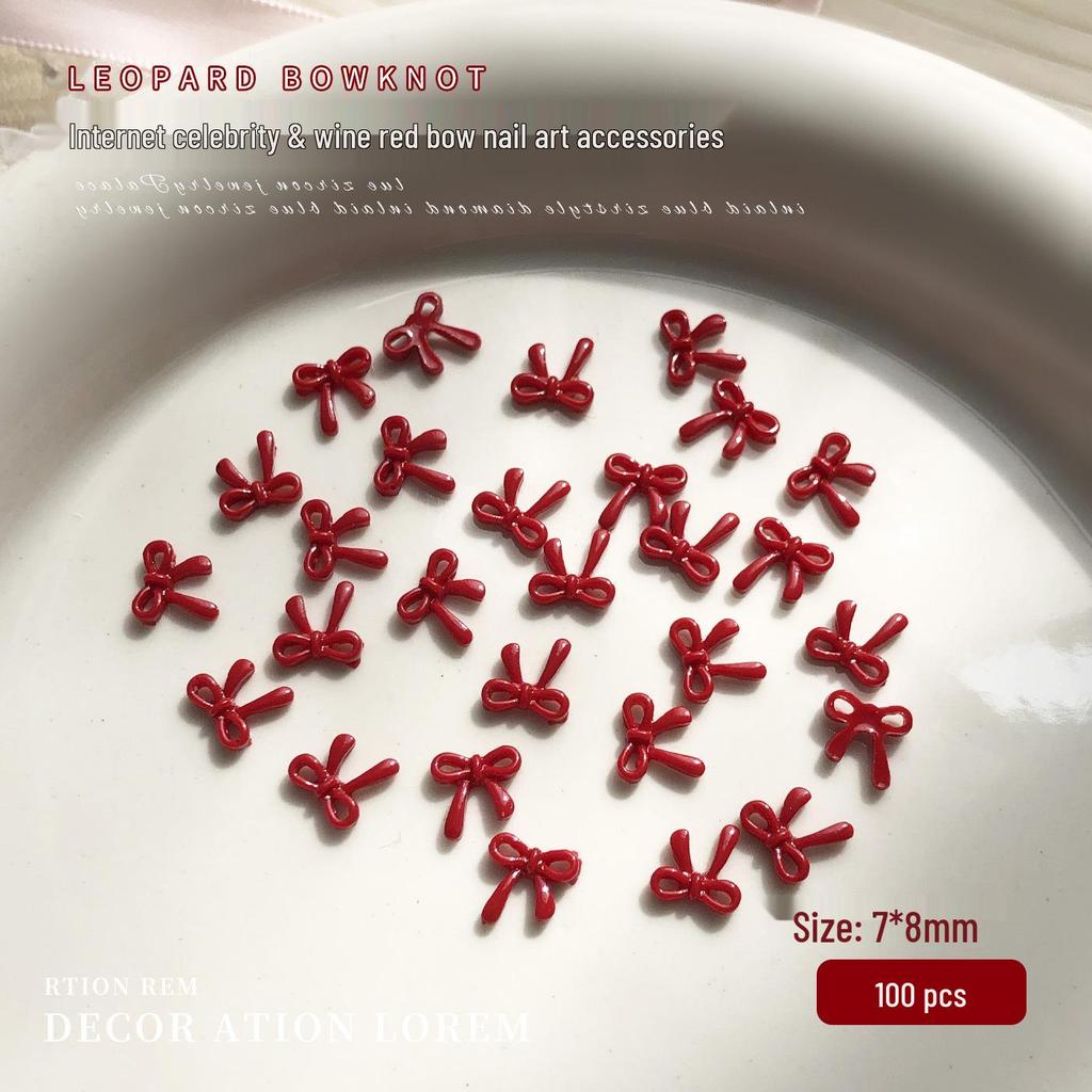 Ancola Burgundy Red 3D Resin Bow Nail Art Accessories - New Year Edition