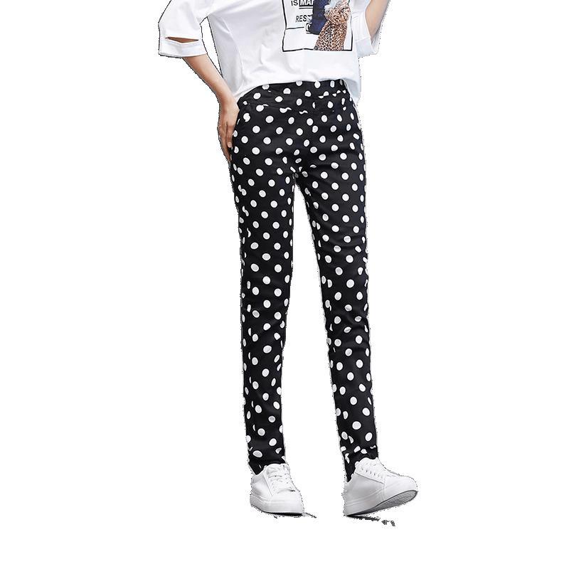 Plus Size Polka Dot Floral Print Slimming Pants: 2025 Summer Elastic Long Pants