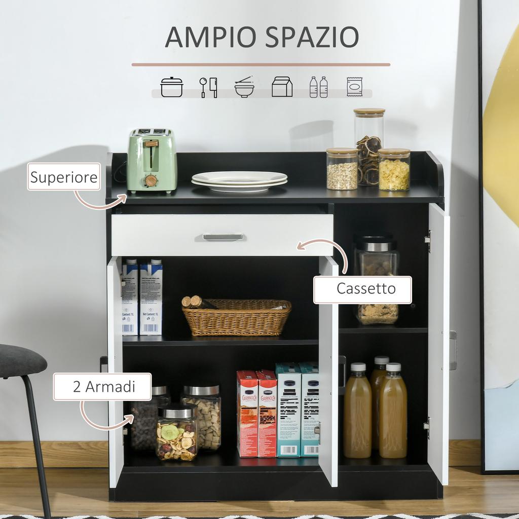 Modern Kitchen Cabinet In MDF with 2 Cabinets, 1 Drawer and Adjustable Shelves, 90x40x90 Cm