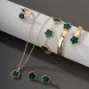 Temu Hot Selling Lucky Flower Jewelry Set: Acrylic Bracelet, Five-Leaf Clover Necklace, Ring, Earrings for Women