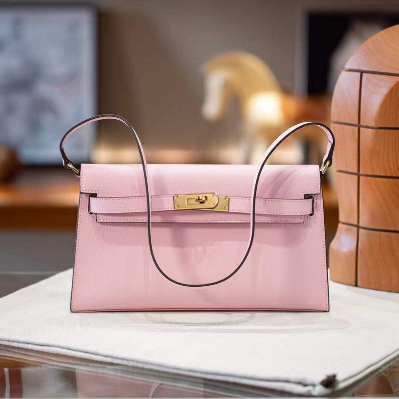 New Leather Women's Bag Goat Pattern Leather Vertical Open Pattern Erin One Shoulder Armpit Bag Long Clutch