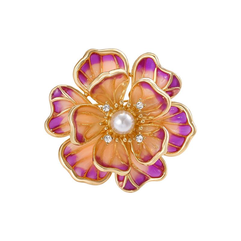 Chinese style purple peony flower brooch, retro high-end feeling pearl flower high-end chest flower, women s brooch, accessories