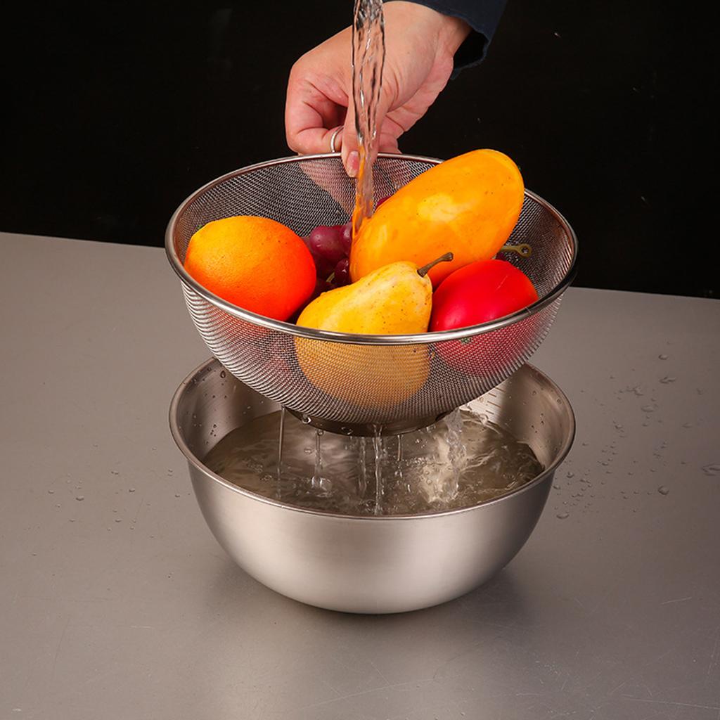 Stainless Steel Strainer Fine Mesh Colander with Mixing Bowl Set Kitchen Basket for Home Cooks and Professional Chefs