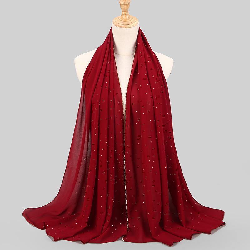 Diamond Chain Chiffon Hijab Scarf Veil Long Shawl Head Scarf Headwraps Hoofddoek Islamic Turban Shawl For Women Muslim Hijabs