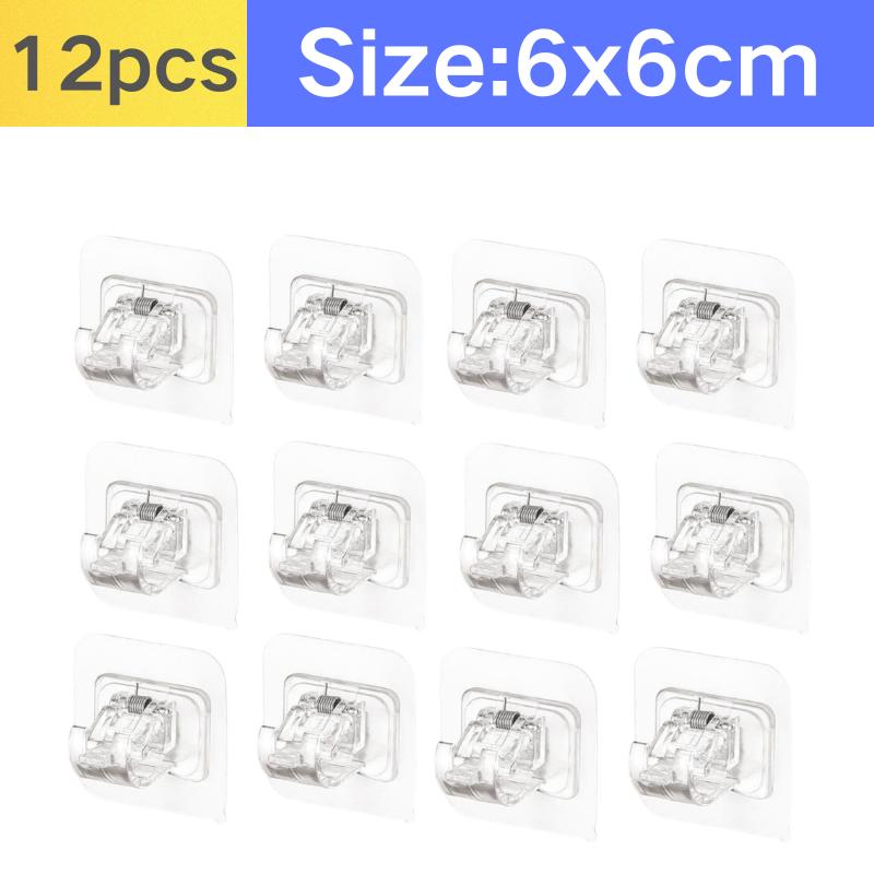 2-12PCS Adjustable Curtain Rod Clip Self Adhesive Clamp Hook Curtain Rod Holder Wall Bracket Holder Nail-Free Wall Hanging Clip